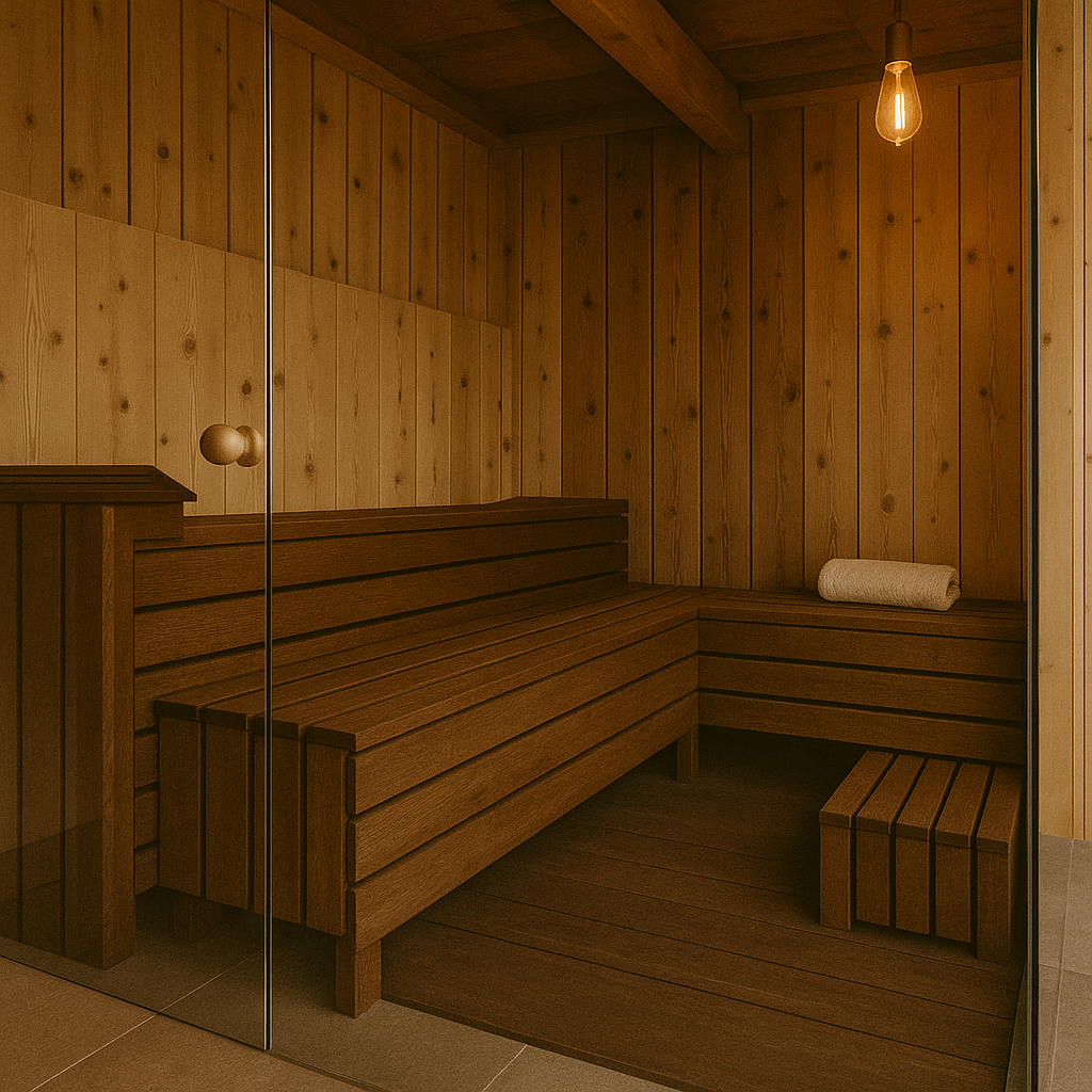 Vedeldad bastu med varm träton